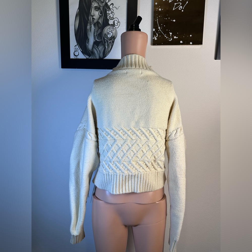 Central Park West Tiegen Cables Half Zip Sweater in Ivory pullover knit - Picture 3 of 7